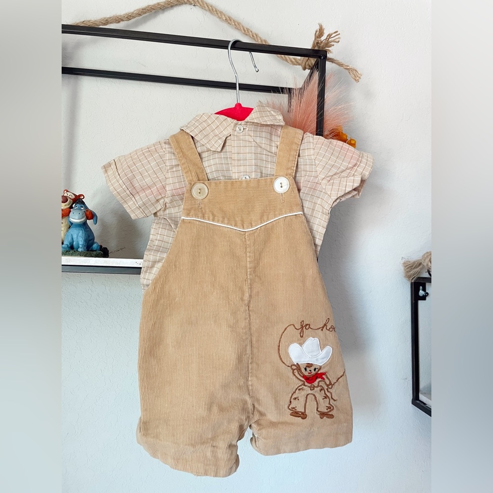 Vintage Baby Cowboy Corduroy Overalls Size 12 Months